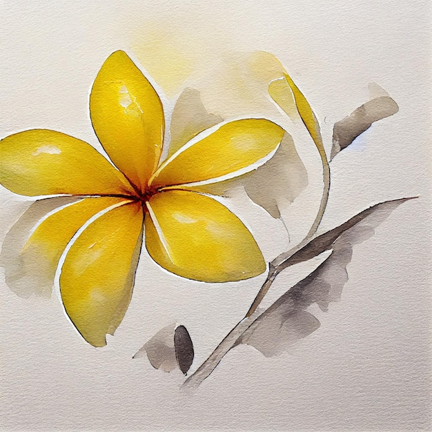 수채화 Plumeria 꽃 노랑 회색 삽화