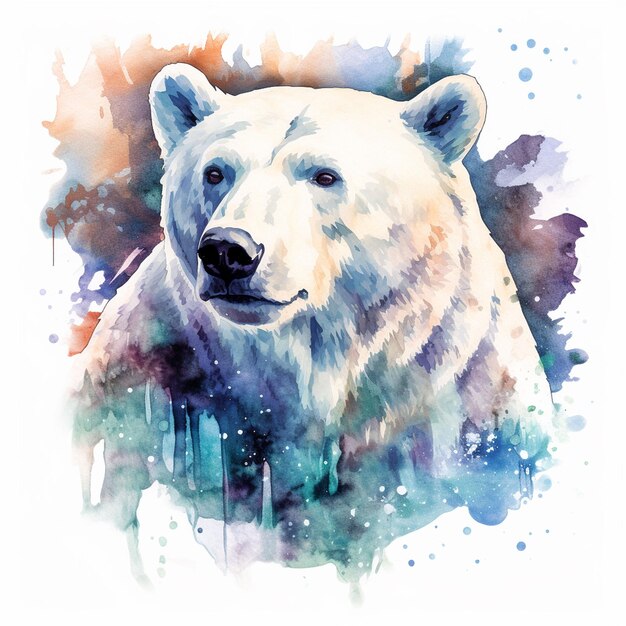 Акварельная картина белого медведя