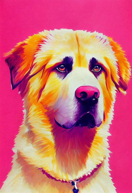 Watercolor portrait of cute anatolian shepherd dog