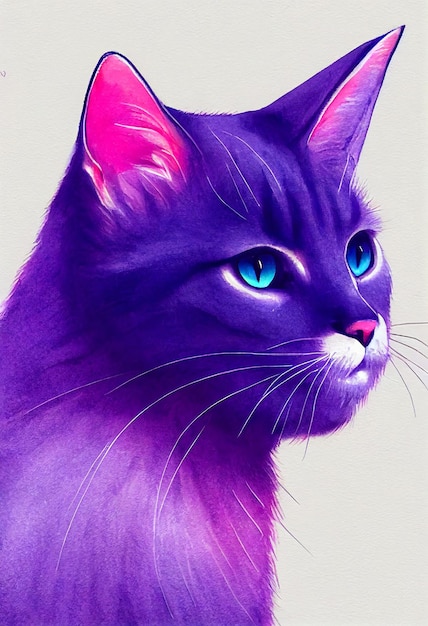かわいい黒猫の水彩画の肖像画