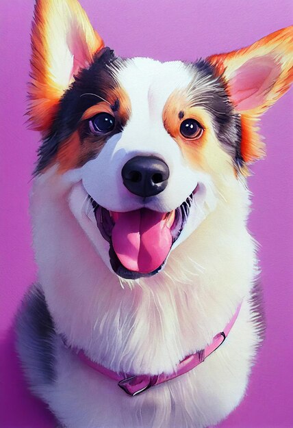 Watercolor portrait of cute Cardigan Welsh Corgi dog