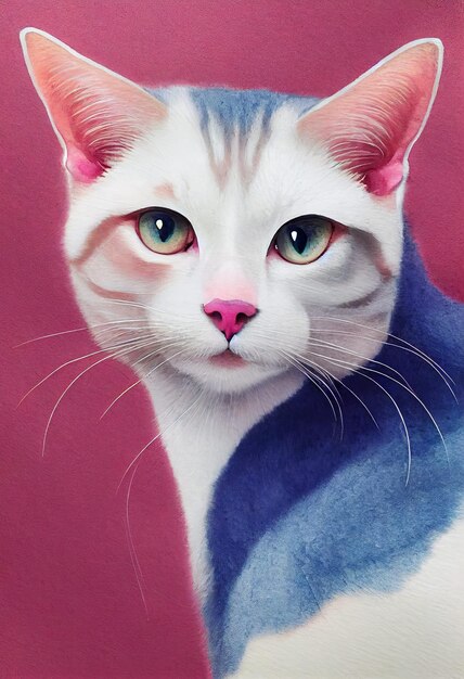 Watercolor portrait of cute Colorpoint Shorthair cat