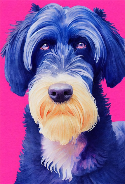 Watercolor portrait of cute giant schnauzer dog