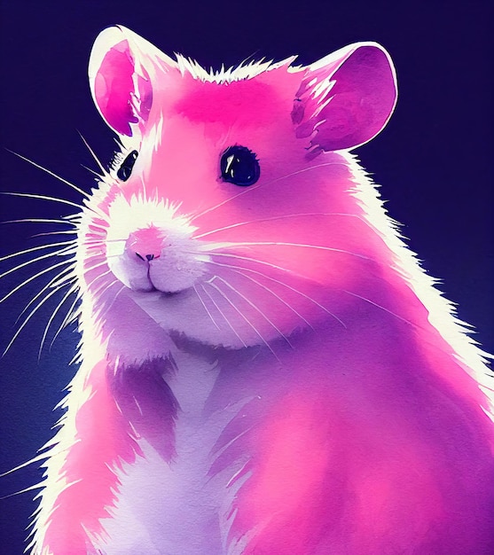 Watercolor portrait of cute hamster land animal