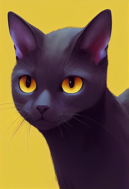 Watercolor portrait of cute Korat cat