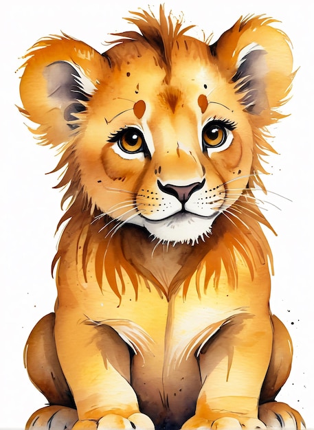 watercolor portrait cute lion safari animal illustration printable on wall artwork