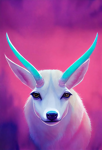 Watercolor portrait of cute oryx land animal