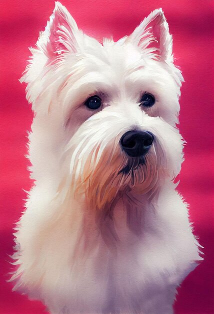 Watercolor portrait of cute west highland white terrier dog