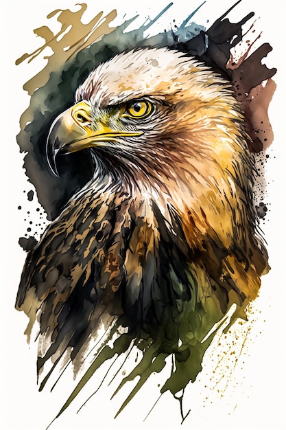 Watercolor portrait of a golden eagle