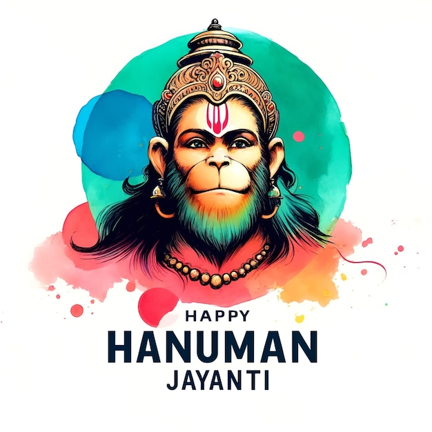 Watercolor portrait of lord hanuman for hanuman jayanti celebration