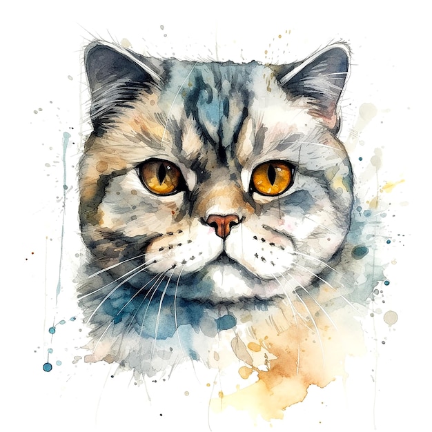 Акварельный портрет персидской кошки Цифровая иллюстрация