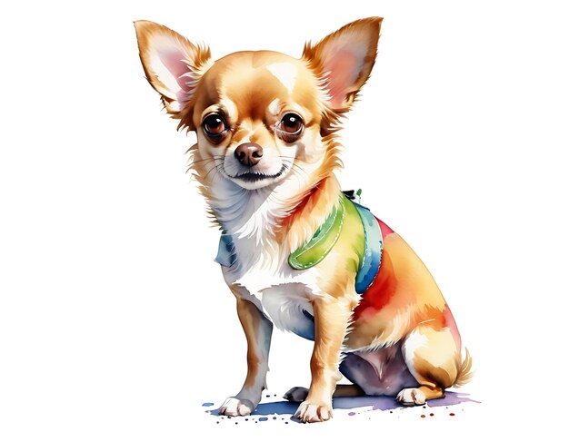 Photo watercolor portrait of popular mexican breed chihuahua dog isolated on white background