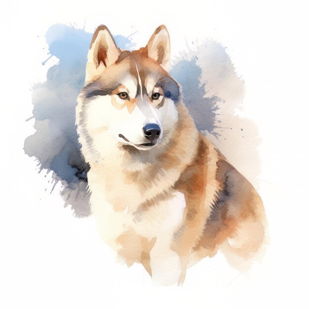 시베리안 허스키 강아지의 수채화 초상화