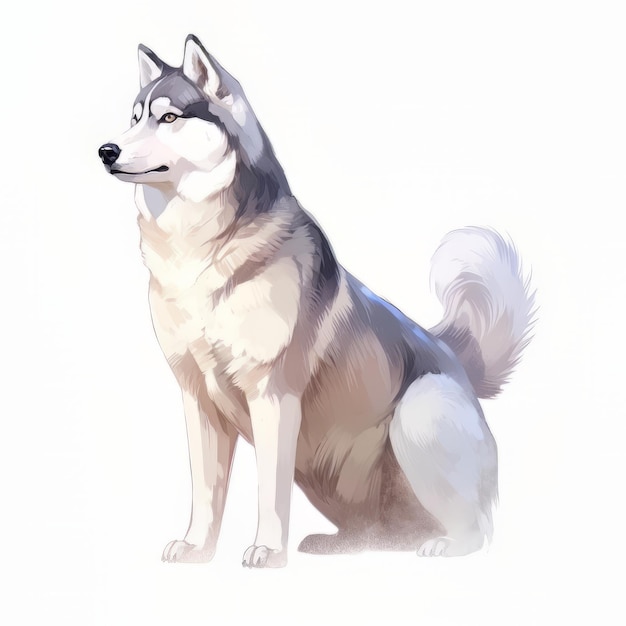 Watercolor portrait of a siberian husky dog