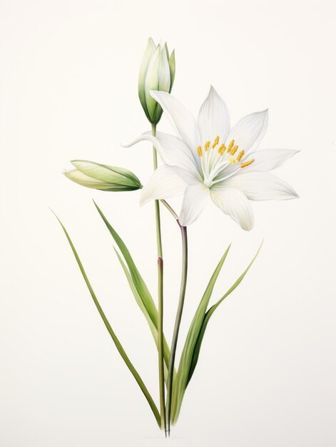 흰색 캔버스에 Zephyranthes Minuta 꽃의 수채화 AI 생성