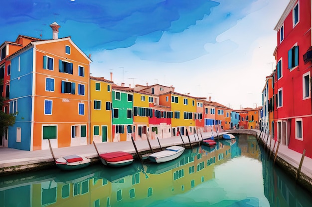 Watercolor postcard Venice view of grand canal and basilica Gondolas and San Giorgio Maggiore island