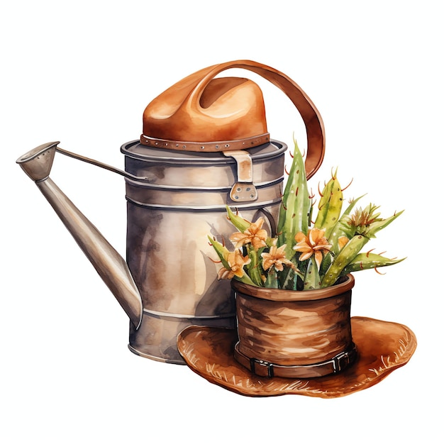 watercolor pot western wild west cowboy desert illustration clipart