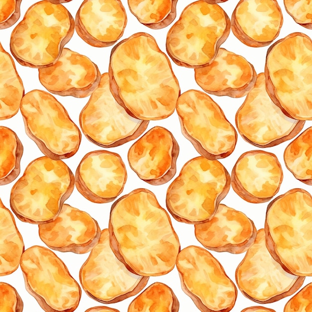 Watercolor Potato Seamless Pattern Aquarelle Potato Cuts WaterColour Vegetable Pieces on White Background Watercolour Drawing Generative AI Illustration