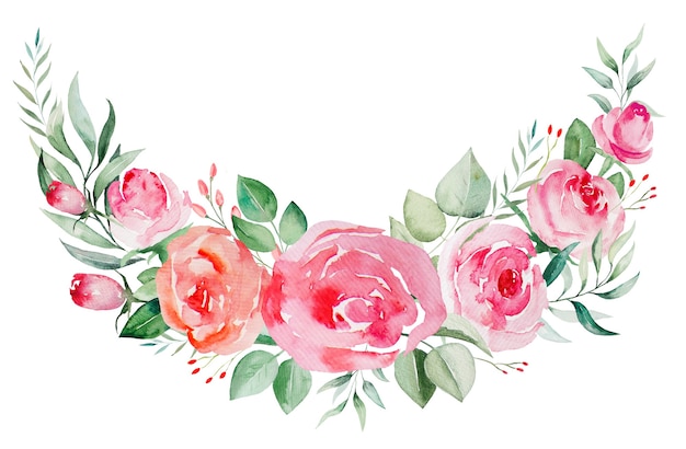 Акварель ppink и красные розы цветы и листья
