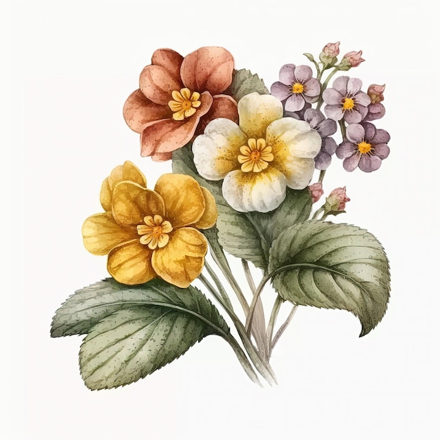 Photo watercolor primrose illustration on white background flower art