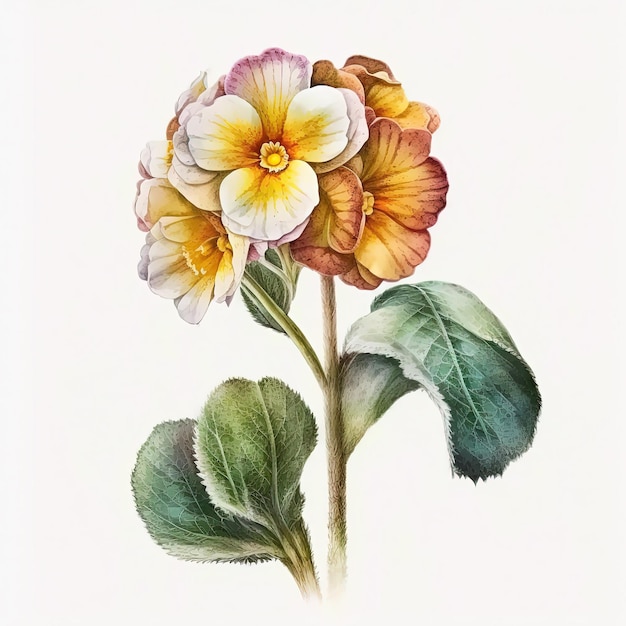 Watercolor primrose illustration on white background Flower art