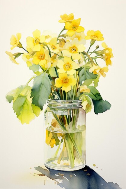 watercolor primroses in jar