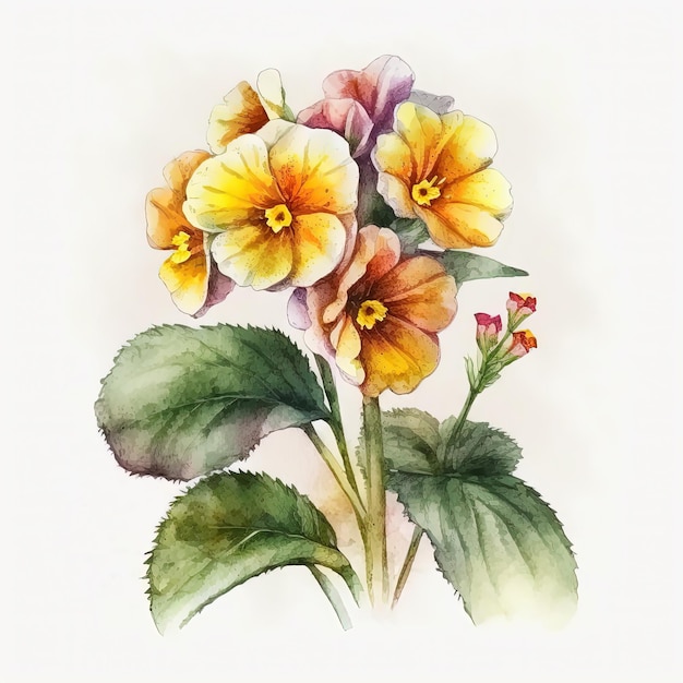 흰색 배경 꽃 예술에 수채화 primula 그림