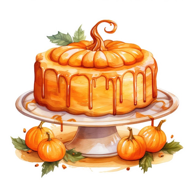 Photo watercolor pumpkin cake clipart isolated on white background