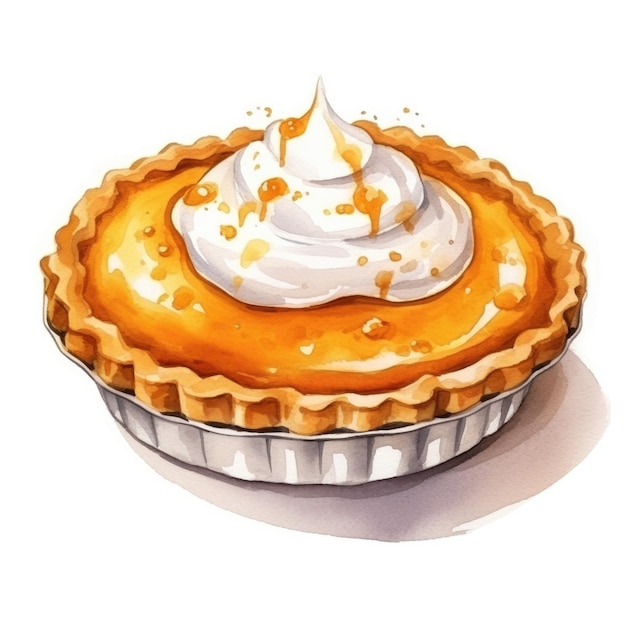 Photo watercolor pumpkin pie on white background generative ai