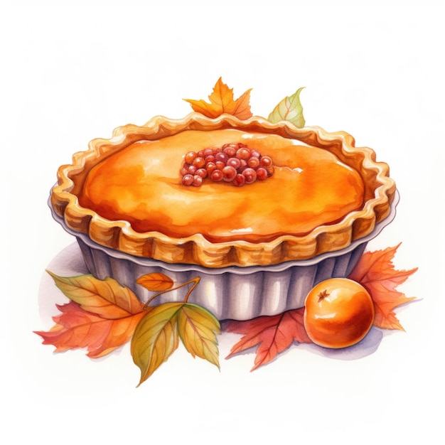 Photo watercolor pumpkin pie on white background generative ai