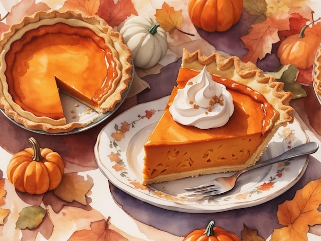 watercolor pumpkin pie