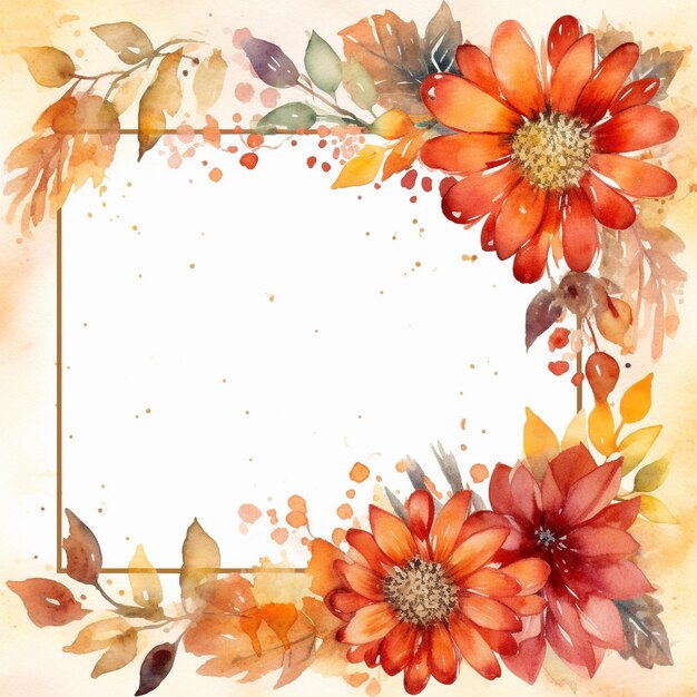 Foto zucca ad acquerello con fiori marrone d'autunno su sfondo bianco