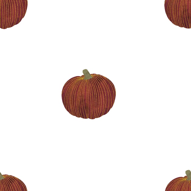 Watercolor pumpkins seamless pattern on the white background