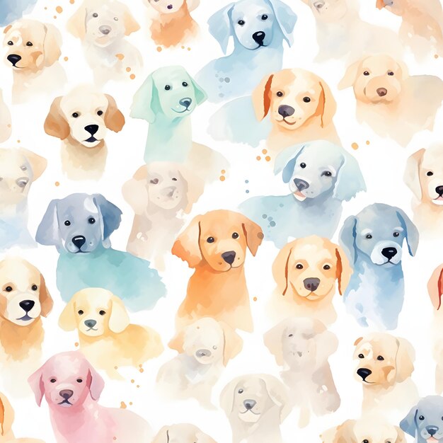 Watercolor Puppies Pattern