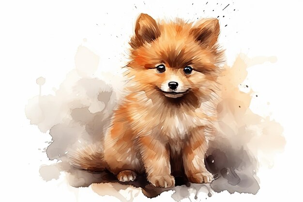 Watercolor puppy dog and animals pet illustration