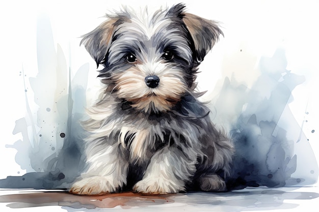 Watercolor puppy dog and animals pet illustration