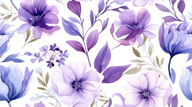 Watercolor purpel flowers pattern vector illustration