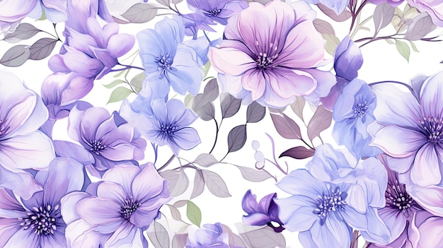 Watercolor purpel flowers pattern vector illustration