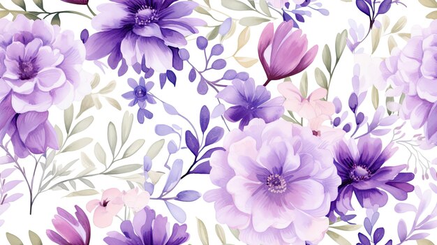 Watercolor purpel flowers pattern vector illustration