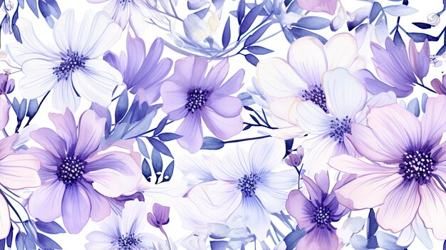 Watercolor purpel flowers pattern vector illustration