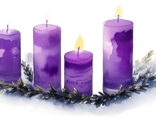 Watercolor purple advent candles illustration