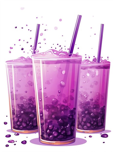 Watercolor Purple Bubble Tea Isolated on Transparent or White Background