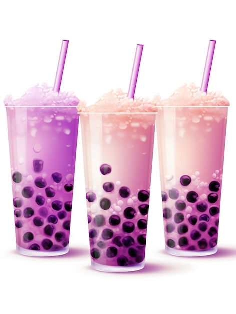 Watercolor Purple Bubble Tea Isolated on Transparent or White Background