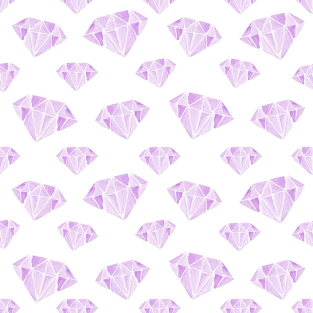 watercolor purple diamonds seamless pattern on white