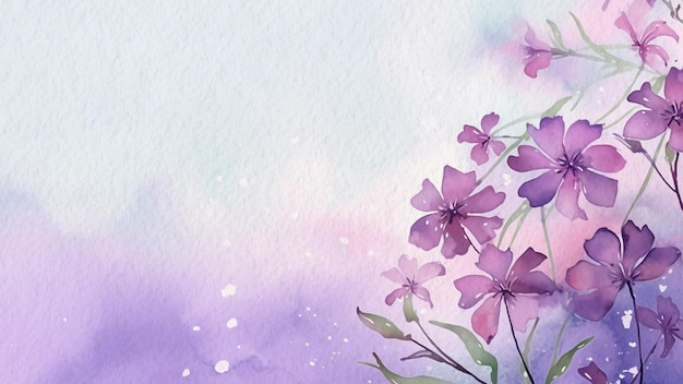 Watercolor purple flowers on a white background