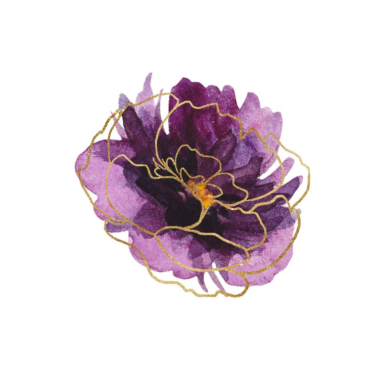 Photo watercolor purple and golden peonies flowers illustration elements