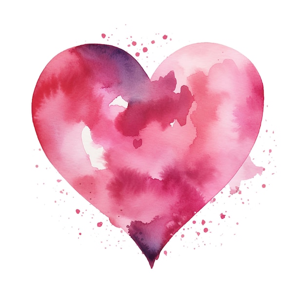 Photo watercolor purple splash heart isolated on white background