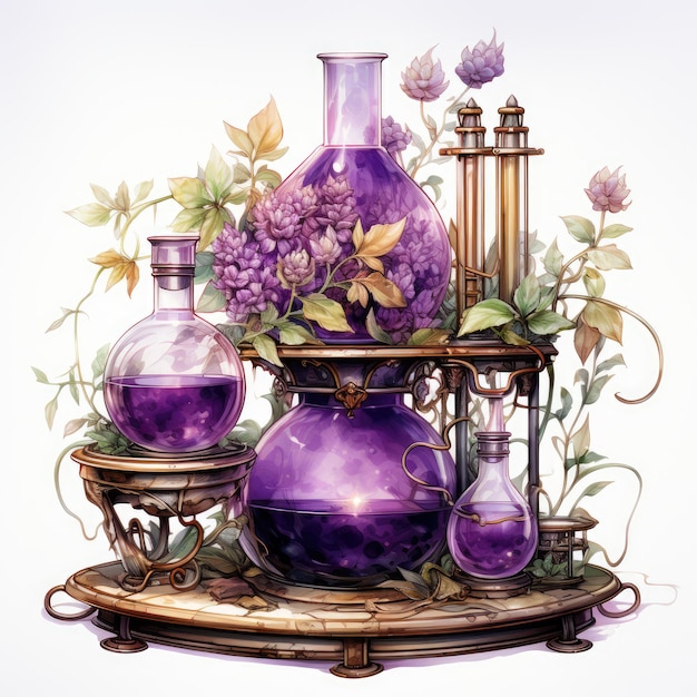 Foto acquerello viola steampunk potions clippart generative ai