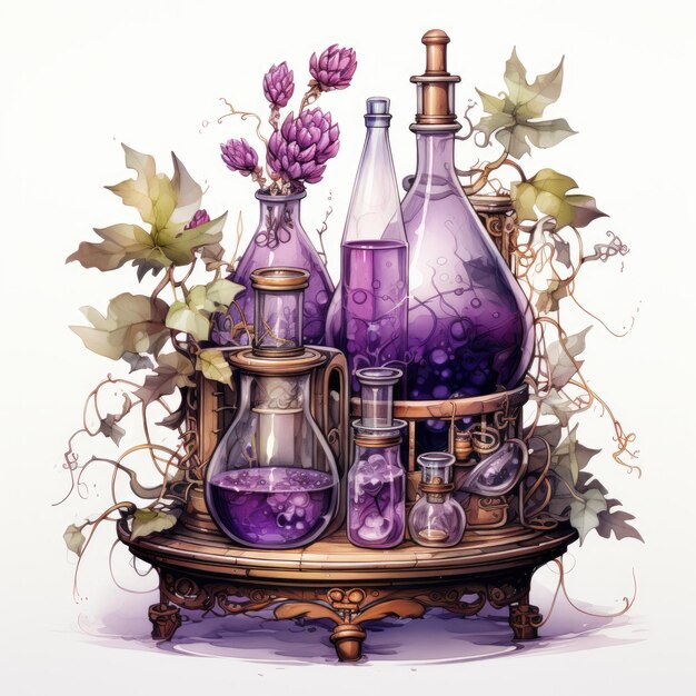 Foto acquerello viola steampunk potions clippart generative ai