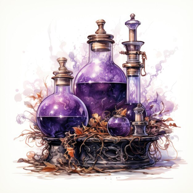 Foto acquerello viola steampunk potions clippart generative ai